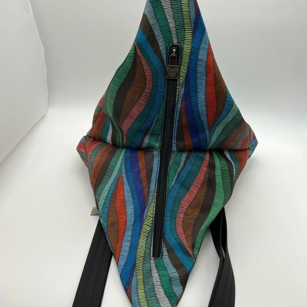 BLACK BUTTERFLY COLORFUL ABSTRACT PATTERN SMALL BACKPACK PURSE